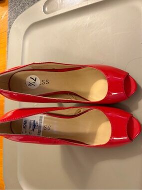 Guess Red Patent Peep-Toe Heels